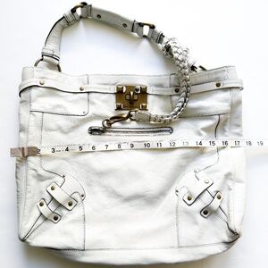 Y2K Juicy Couture Large Purse White Patent Leather Tote Bag w. Original Dust Bag